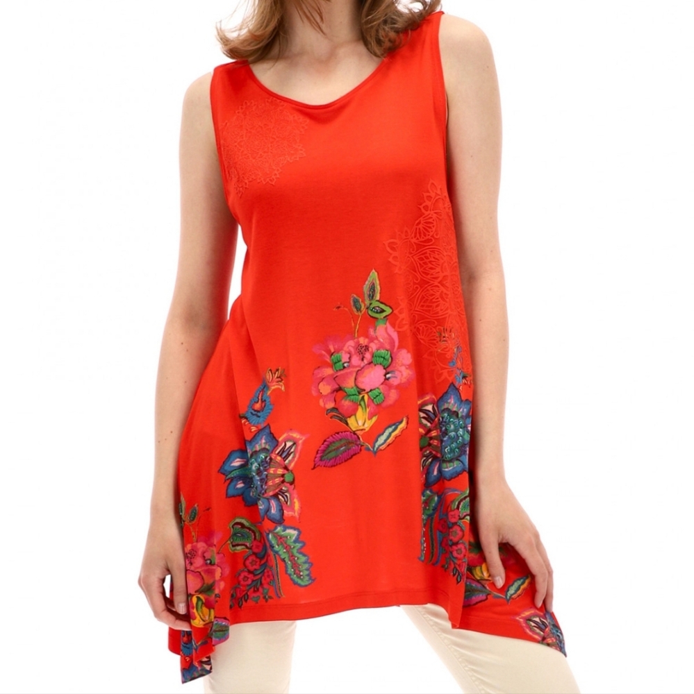 Desigual - Red Printed and Embroidered Tunic Top - Size L
